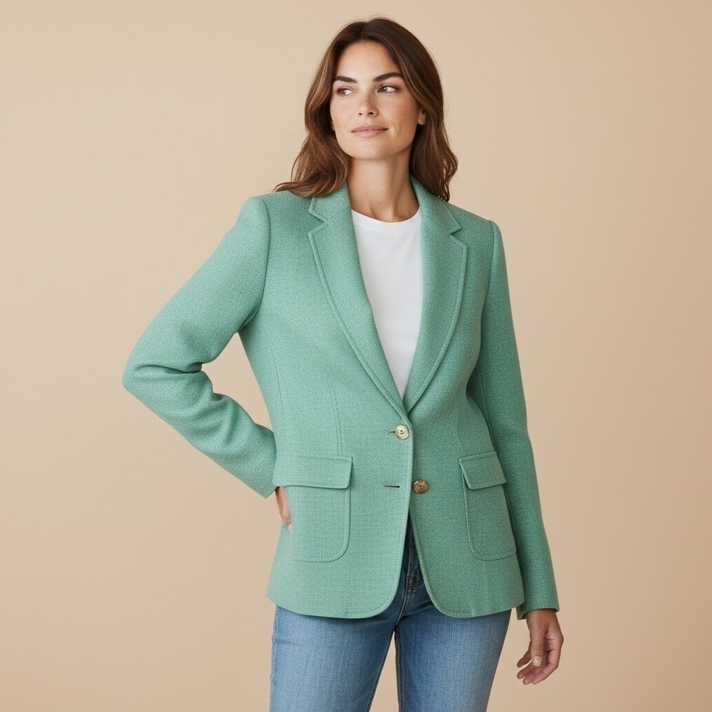 Banana Republic Mint Green Wool Blend blazer size 12 elbow patches